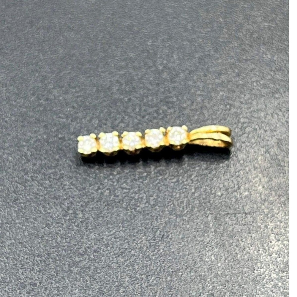 14k Yellow Gold Diamond Bling Five Stone .50 CTTW 20mm Vertical Drop Pendant